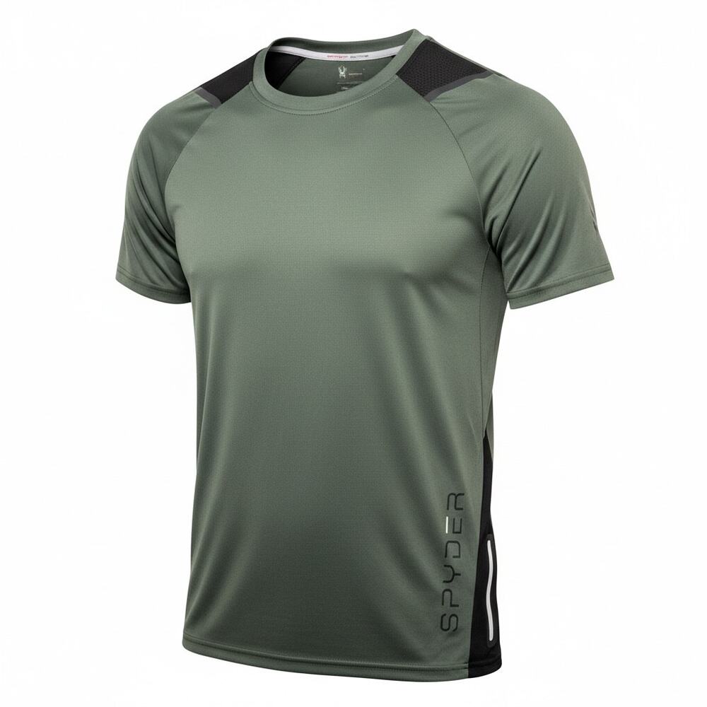 SPYDER Active Green Stretchy Shirt Sz Med short Sleeve Dri Fit Performance Wear